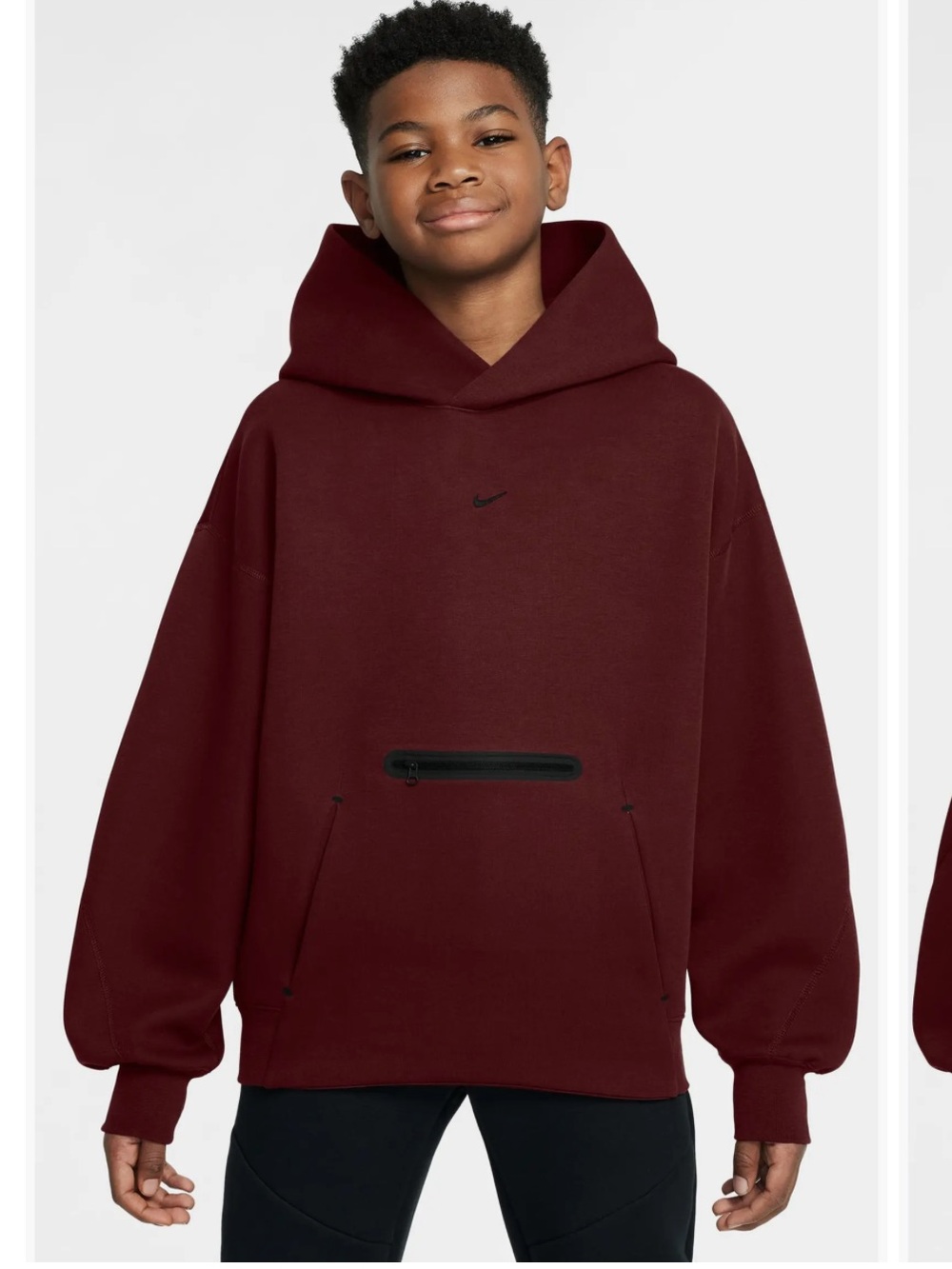 Nike NSW Tech Fleece Burgundy Oversized Hoodie Boys XL